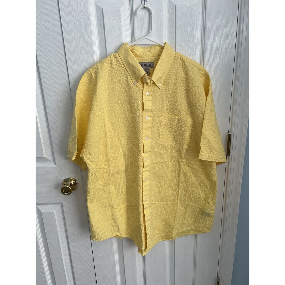 Sun River Clothing Co. Mens‎ XL Yellow Cotton Short Sleeve Button Down Shirt